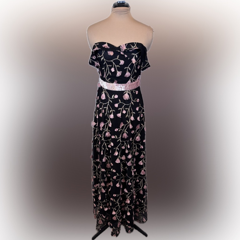 Vintage L'ATISTE Black and Pink Floral Maxi Dress